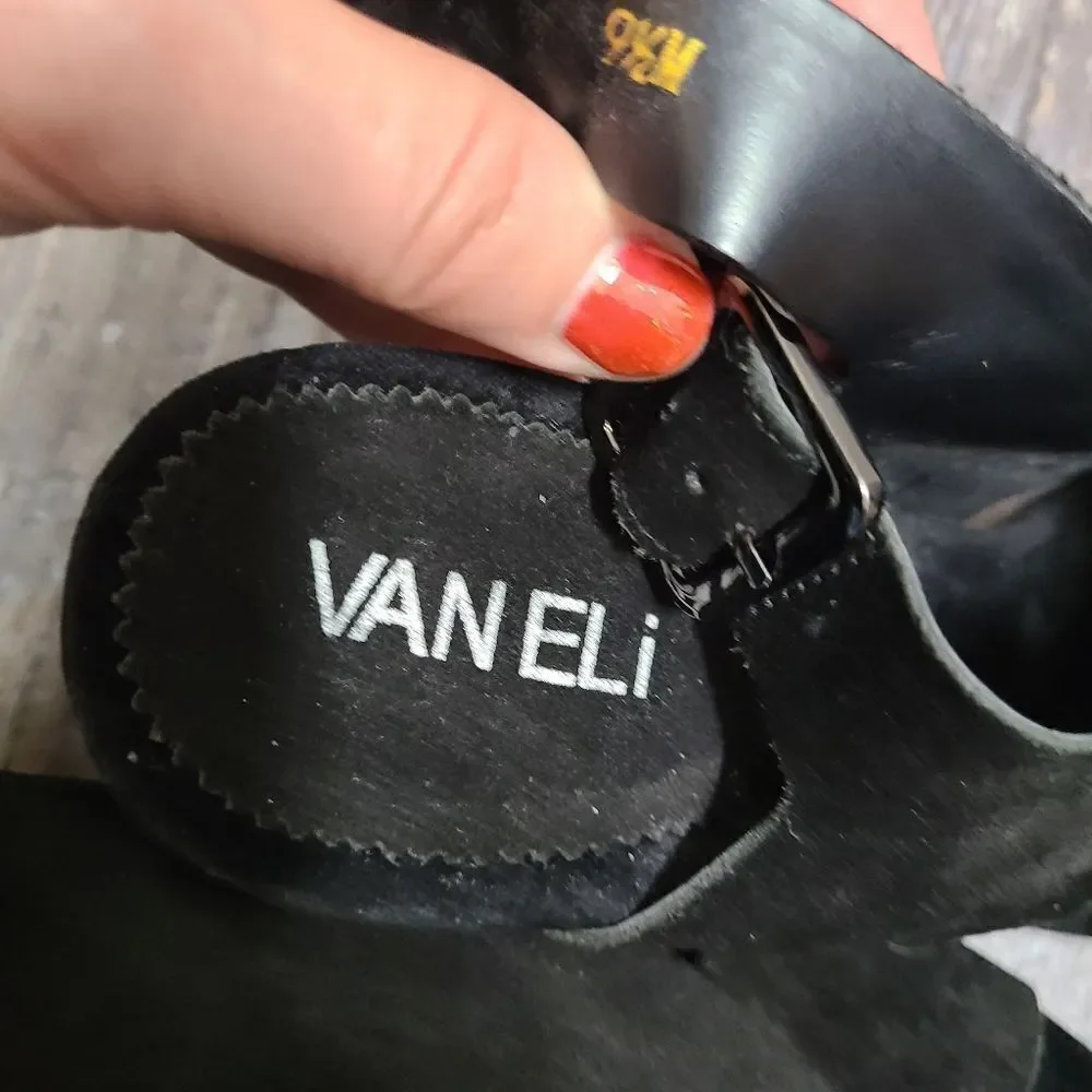 Vaneli Black Suede Thick Strappy Heeled Sandals - Picture 9 of 10